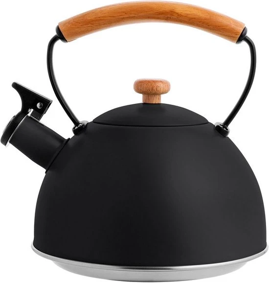 Floria Florina Natura Line Fluitketel RVS Mat Zwart 2.3 Liter - Geschikt Voor Alle Warmtebronnen - Scandinavische Stijl - Massief Houten Handvat 6 Floria Florina Natura Line Fluitketel RVS Mat Zwart 2.3 Liter - Geschikt Voor Alle Warmtebronnen - Scandinavische Stijl - Massief Houten Handvat - Afbeelding 4