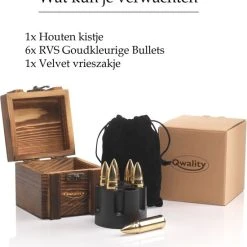 Whiskey Stones Set BULLETS – Kogel Whisky Stenen - Luxe Cadeau Set Man Vrouw - Herbruikbare Ijsblokjes – Goud Qwality -Tefal Shop 550x590 1