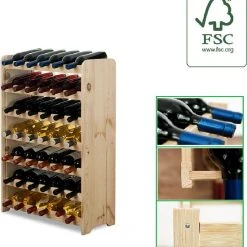 SMH LINE® - Wijnrek - Hout Wijnrek- Bottle Rack- (LxBxD)- Massief Hout - 42 Flessen - Flessenrek Modulair En Stapelbaar - Flessenhouder Staand