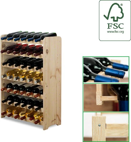 SMH LINE® - Wijnrek - Hout Wijnrek- Bottle Rack- (LxBxD)- Massief Hout - 42 Flessen - Flessenrek Modulair En Stapelbaar - Flessenhouder Staand 3 SMH LINE® - Wijnrek - Hout Wijnrek- Bottle Rack- (LxBxD)- Massief Hout - 42 Flessen - Flessenrek Modulair En Stapelbaar - Flessenhouder Staand