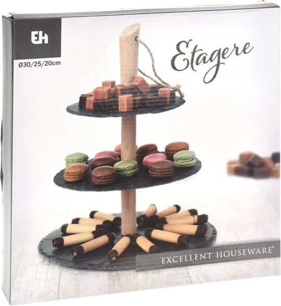 Merkloos Etagere Leisteen 3-laags Ø30/25/20cm 4 Merkloos Etagere Leisteen 3-laags Ø30/25/20cm - Afbeelding 2