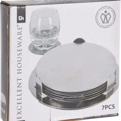 Excellent Houseware 6x Onderzetters Zilver RVS Rond Met Houder 8,5 Cm Voor Glazen/bekers/kopjes -Tefal Shop 550x608