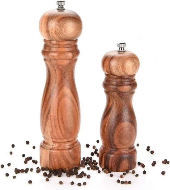 Timmers Trading Peper En Zoutmolen Set Van Acacia Hout Double Wood Klassiek 3 Timmers Trading Peper En Zoutmolen Set Van Acacia Hout Double Wood Klassiek