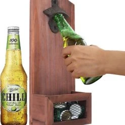 Merkloos TDR - Bieropener En Flesopener Muur Met Opvangbak - Flessenopener - Opener Bier - Voor Binnen En Buiten