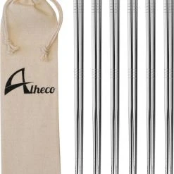 Alheco Set Van 6 Paar Koreaanse Chopsticks - Eetstokjes Metaal Voor Sushi - RVS - Vaatwasserbestendig - Zilver