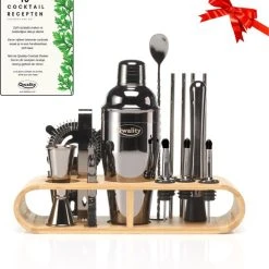 Cocktail Set - 20 Delig (750ml) - Cocktail Shaker Set - Incl. Nederlandstalig Recepten E-book – Luxe Cadeau Man Vrouw Shaker Set – Zwart – Qwality