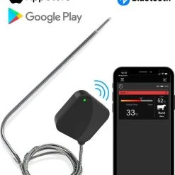 BotsBats® - Digitale BBQ Thermometer - Barbeque En Keuken Accessoires - Draadloze Vleesthermometer - Bluetooth Met App - Batterij Inbegrepen - Kernthermometer Draadloos - Cadeau Tip Voor Mannen