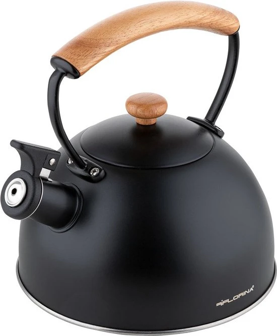 Floria Florina Natura Line Fluitketel RVS Mat Zwart 2.3 Liter - Geschikt Voor Alle Warmtebronnen - Scandinavische Stijl - Massief Houten Handvat 5 Floria Florina Natura Line Fluitketel RVS Mat Zwart 2.3 Liter - Geschikt Voor Alle Warmtebronnen - Scandinavische Stijl - Massief Houten Handvat - Afbeelding 3