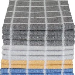 Seashell Theedoeken Set - 12 Theedoeken - 4 Kleuren - Blokpatroon