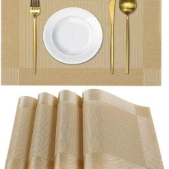 Four Love Placemats Kunststof - Kleur Goud - Set Van 4 Stuks - Kerstdecoratie Voor Binnen - Kerstversiering Goud - Kerst Tafeldecoratie - Housewarming Cadeau - Placemats Kerst - Bruiloft Decoratie - 45 X 30 Cm -Tefal Shop 550x674 1