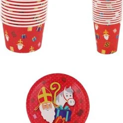 Merkloos Sinterklaas Borden En Bekers Set - Karton - Rood / Multicolor - Ø20 Cm
