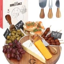 Culineum® Luxe Borrelplank Met Messen & Schaaltjes - Tapasplank, Serveerplank & Kaasplank - 30 Cm - Keramiek / Hout