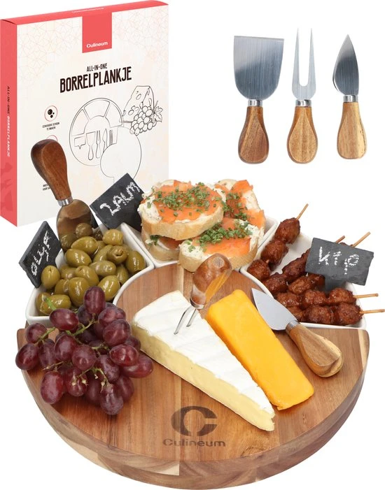 Culineum® Luxe Borrelplank Met Messen & Schaaltjes - Tapasplank, Serveerplank & Kaasplank - 30 Cm - Keramiek / Hout 3 Culineum® Luxe Borrelplank Met Messen & Schaaltjes - Tapasplank, Serveerplank & Kaasplank - 30 Cm - Keramiek / Hout