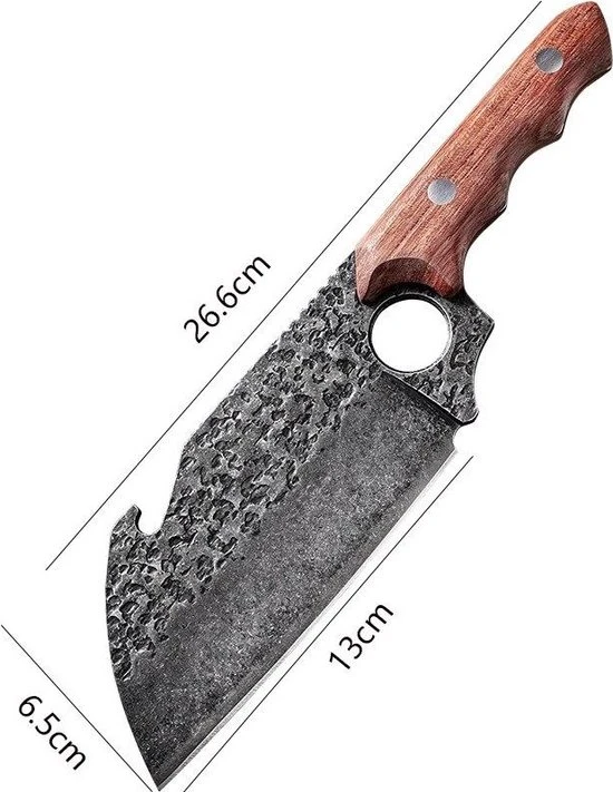 T&M Knives Gehamerd Koksmes Met Opener - Professioneel En Vlijmscherp - BBQ Mes 9 T&M Knives Gehamerd Koksmes Met Opener - Professioneel En Vlijmscherp - BBQ Mes - Afbeelding 7