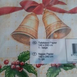 Kerst-tafelkleed Kersttafelkleed Stevig Papier Creme Met Rondom Gouden Klokken En Mistletoe, Maat 140x240 Kerstkleed Kerstklokken, Tafelkleed Kerst -Tefal Shop 550x733 16