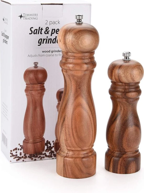 Timmers Trading Peper En Zoutmolen Set Van Acacia Hout Double Wood Klassiek 11 Timmers Trading Peper En Zoutmolen Set Van Acacia Hout Double Wood Klassiek - Afbeelding 9