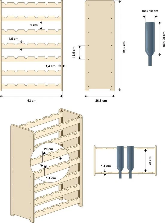 SMH LINE® - Wijnrek - Hout Wijnrek- Bottle Rack- (LxBxD)- Massief Hout - 42 Flessen - Flessenrek Modulair En Stapelbaar - Flessenhouder Staand 4 SMH LINE® - Wijnrek - Hout Wijnrek- Bottle Rack- (LxBxD)- Massief Hout - 42 Flessen - Flessenrek Modulair En Stapelbaar - Flessenhouder Staand - Afbeelding 2