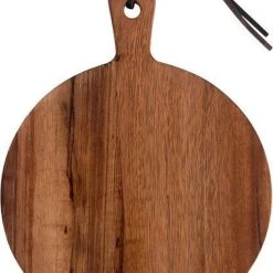Bowls And Dishes Pure Teak Wood Borrelplank | Serveerplank | Tapasplank | Hapjesplank | Kaasplank Rond Met Handvat Ø 25 X 1,5cm - Cadeau Tip!