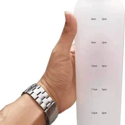 Designed On 45th | Drinkfles | Drinkfles 1 Liter | Waterfles Met Tijdmarkering | Mat Wit | Herbruikbaar | Zilveren Dop -Tefal Shop 550x801