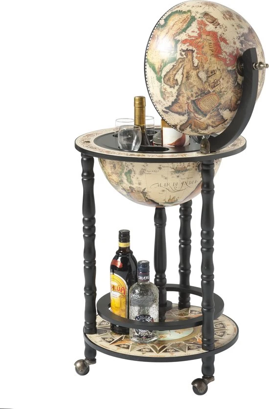 Brulo Wereldbol Globe Globebar Barglobe Vespucci Zwart/Wit 33 Cm 4 Brulo Wereldbol Globe Globebar Barglobe Vespucci Zwart/Wit 33 Cm - Afbeelding 2