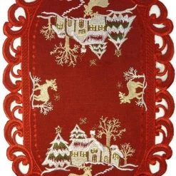 Tafelkleedjes.nl Kerstkleed - Linnenlook - Hert - Rood - Loper 45 Cm X 40 Cm - 8837